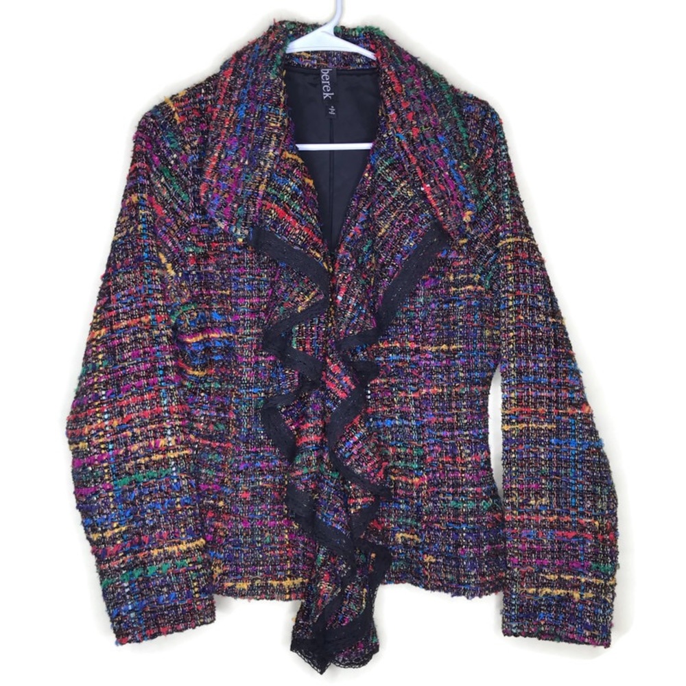 *** Cardigan Hook Eye  Raw Hem Rainbow Ruffle***